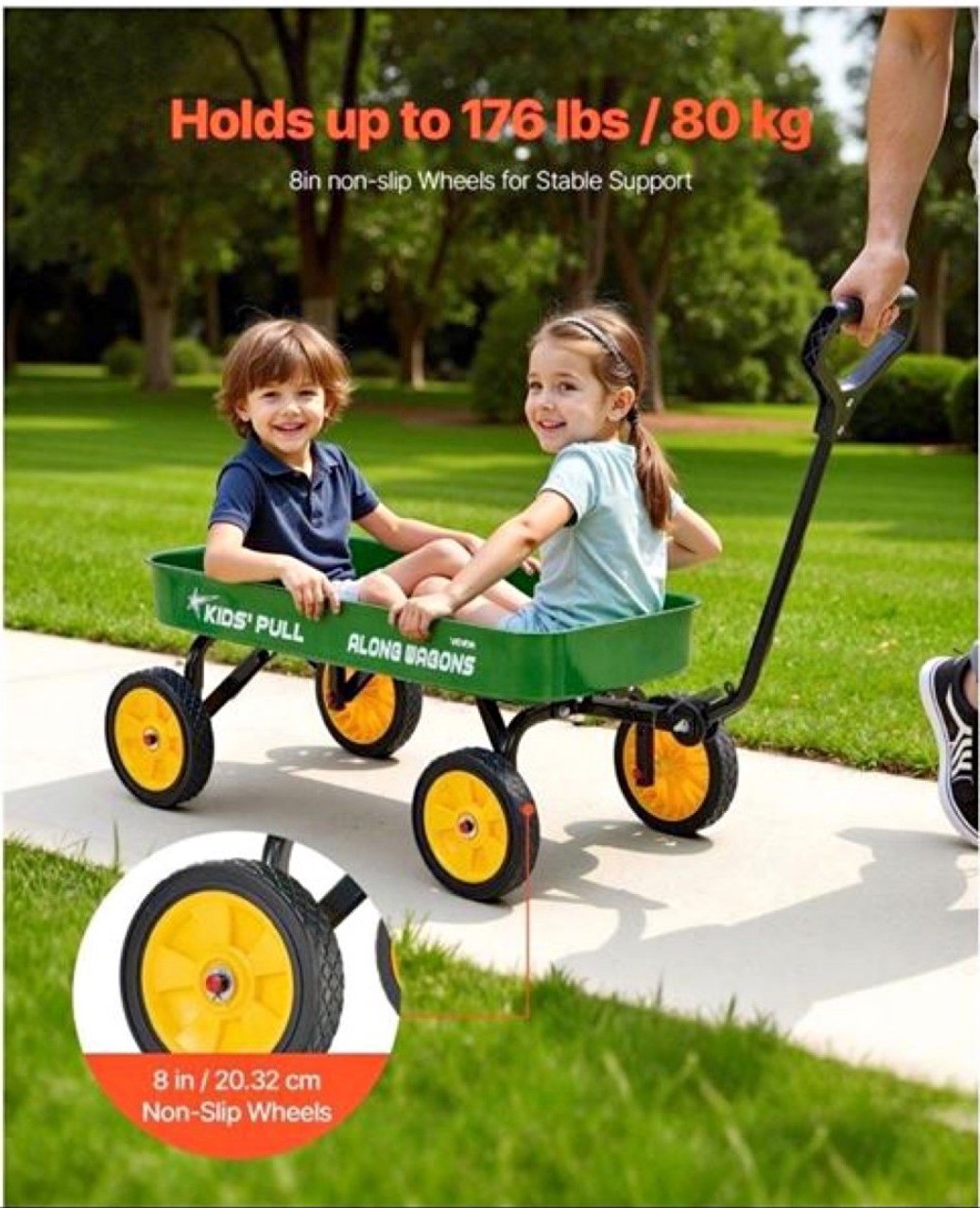 VEVOR 39" Kids Pull-Along Metal Wagon - 176 lb Capacity, Green