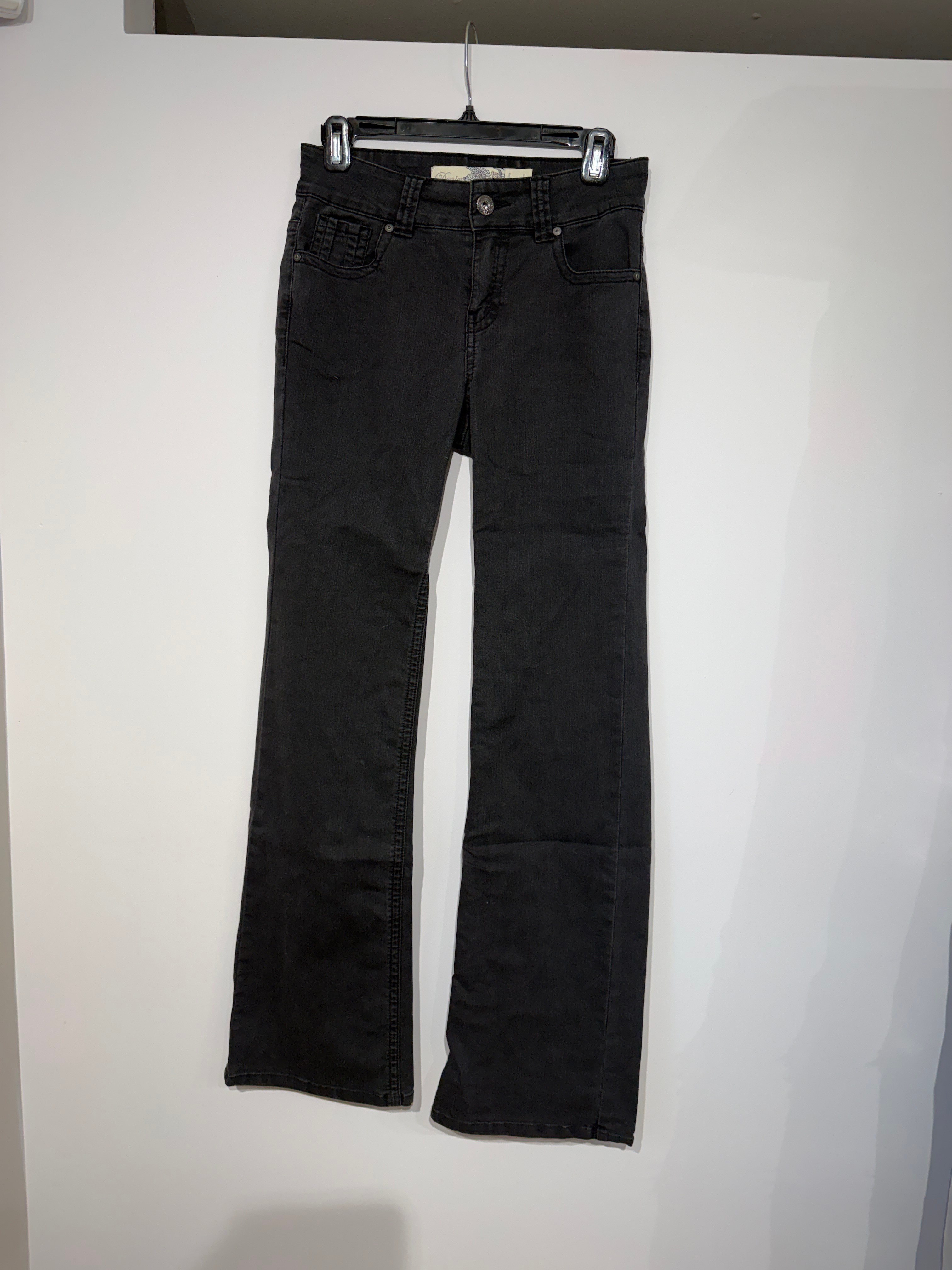 Le Chateau Black Faded Flare Jeans 26 NWOT Y2K Stitch Details - photo 2