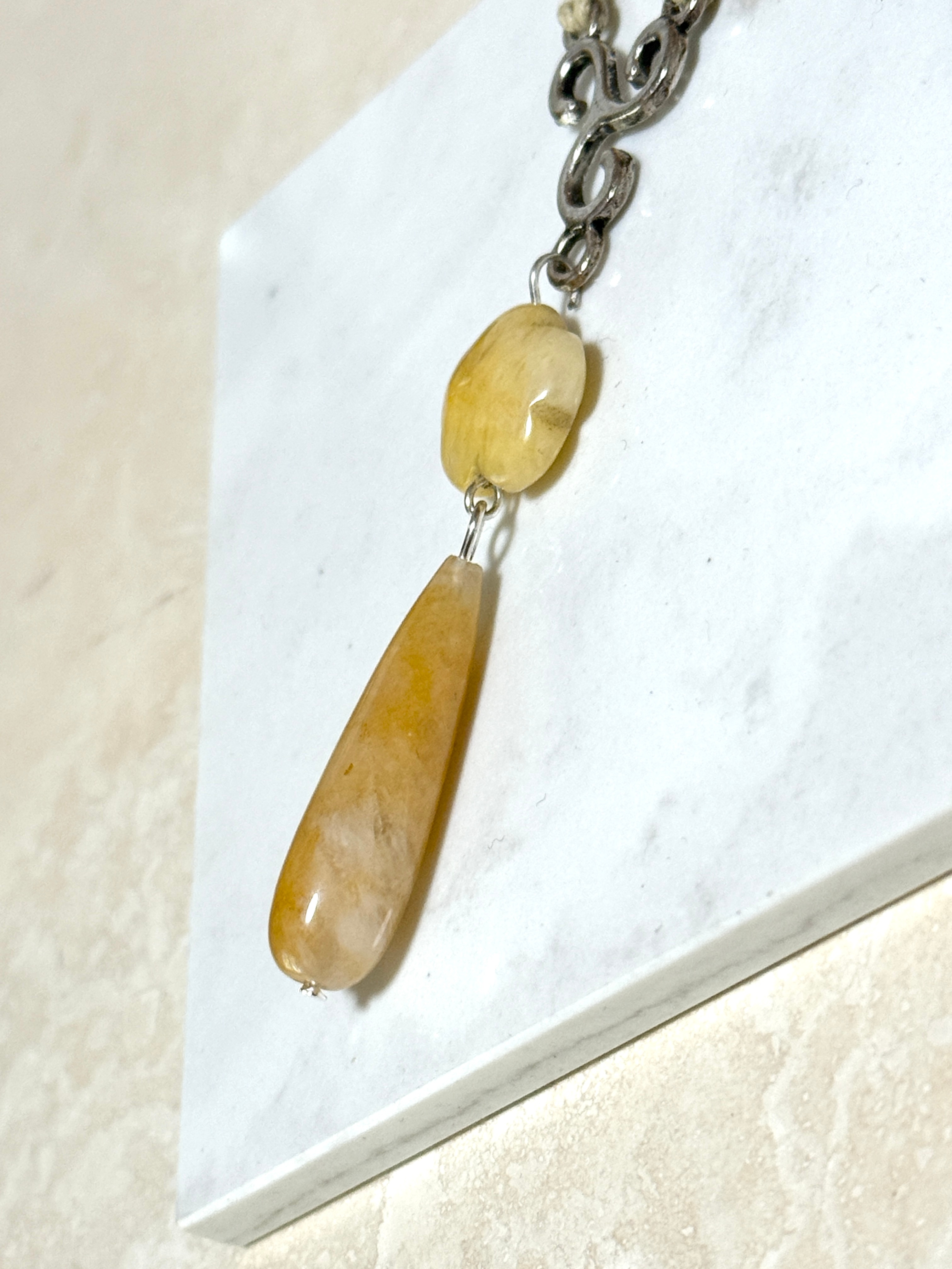 Yellow Orange Aventurine Flower Necklace, Black Cord Necklace - photo 3