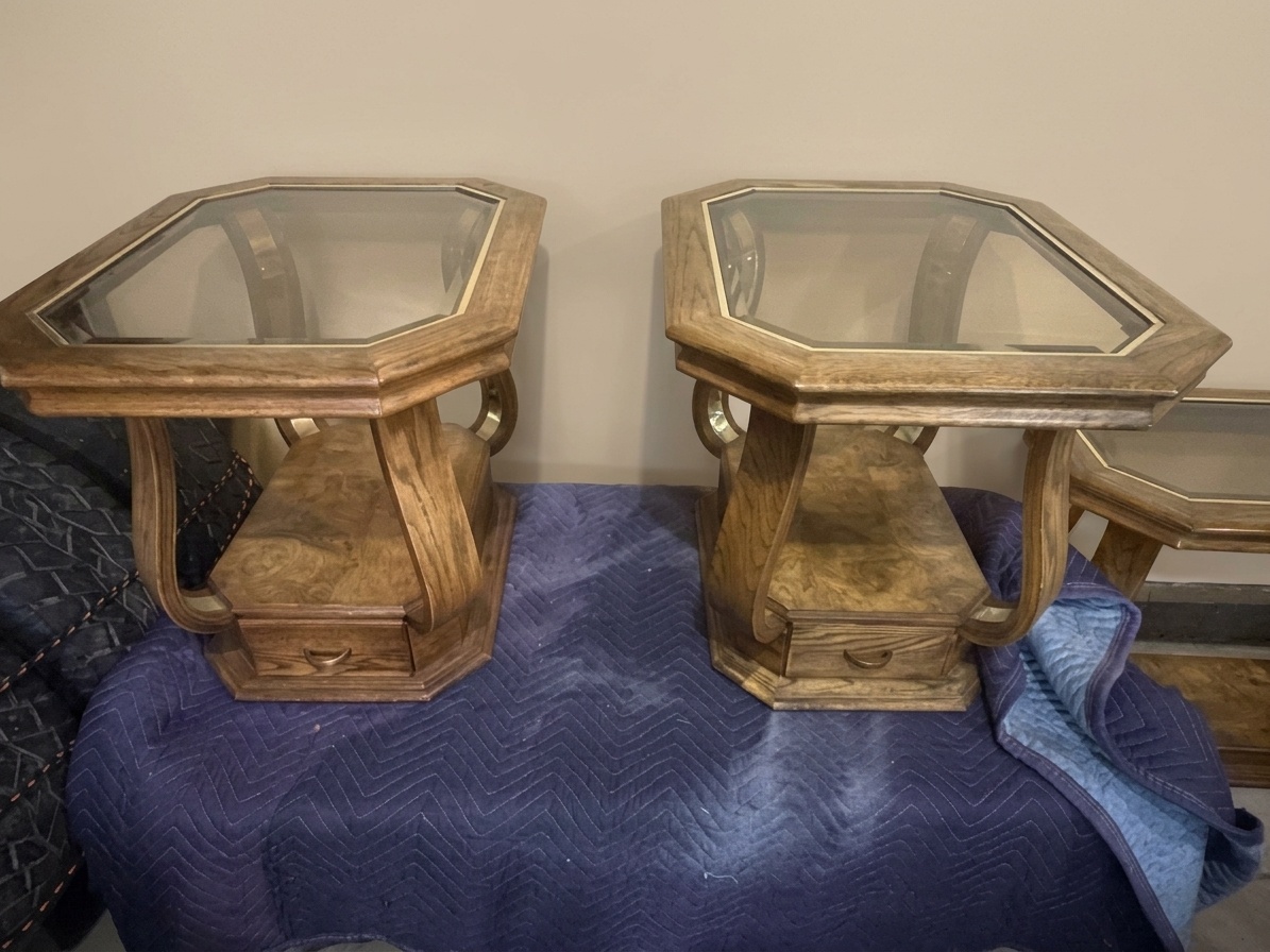Vintage 4-Piece Solid Wood & Glass Top Table Set - photo 4