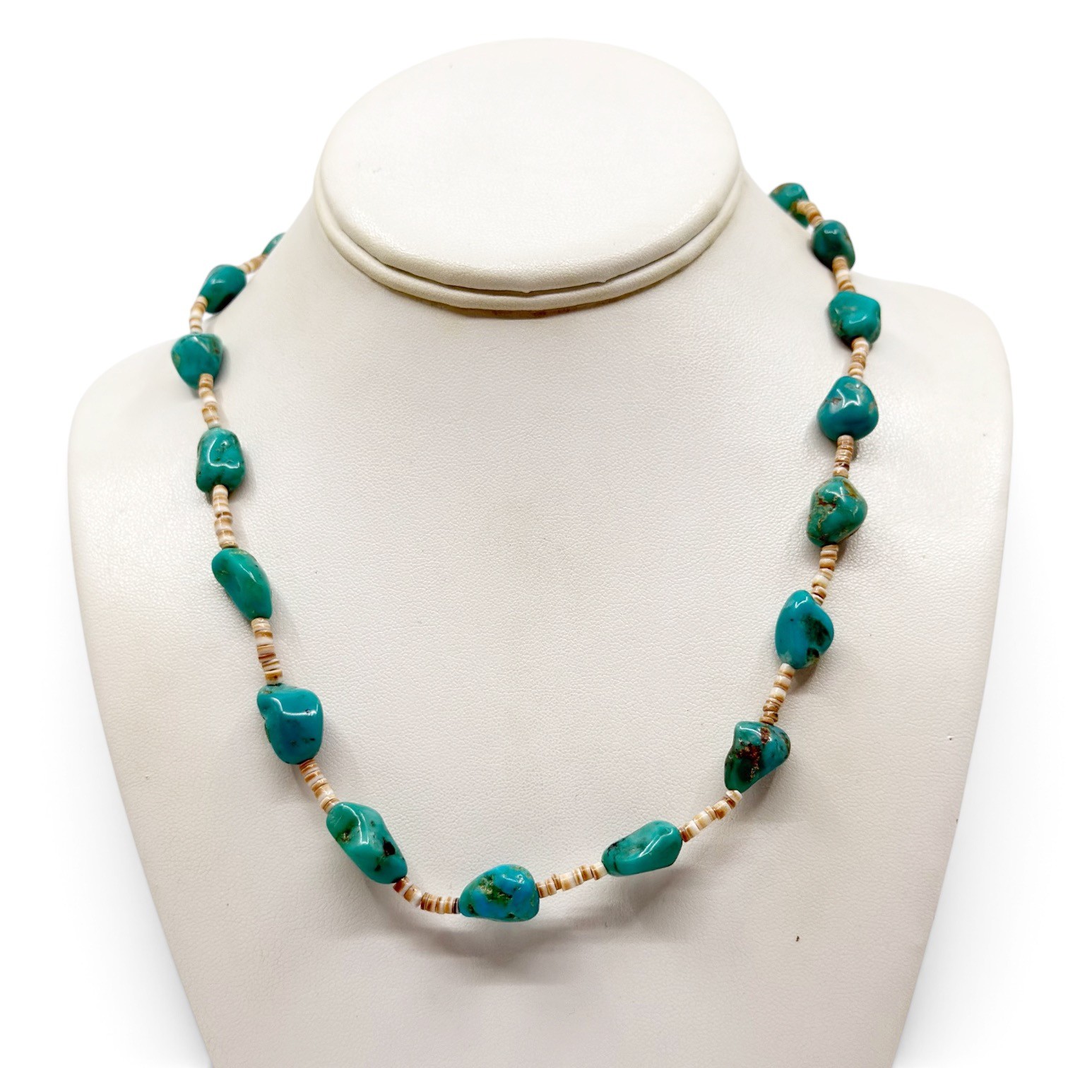 Navajo sterling silver turquoise & heishi shell bead necklace - photo 2