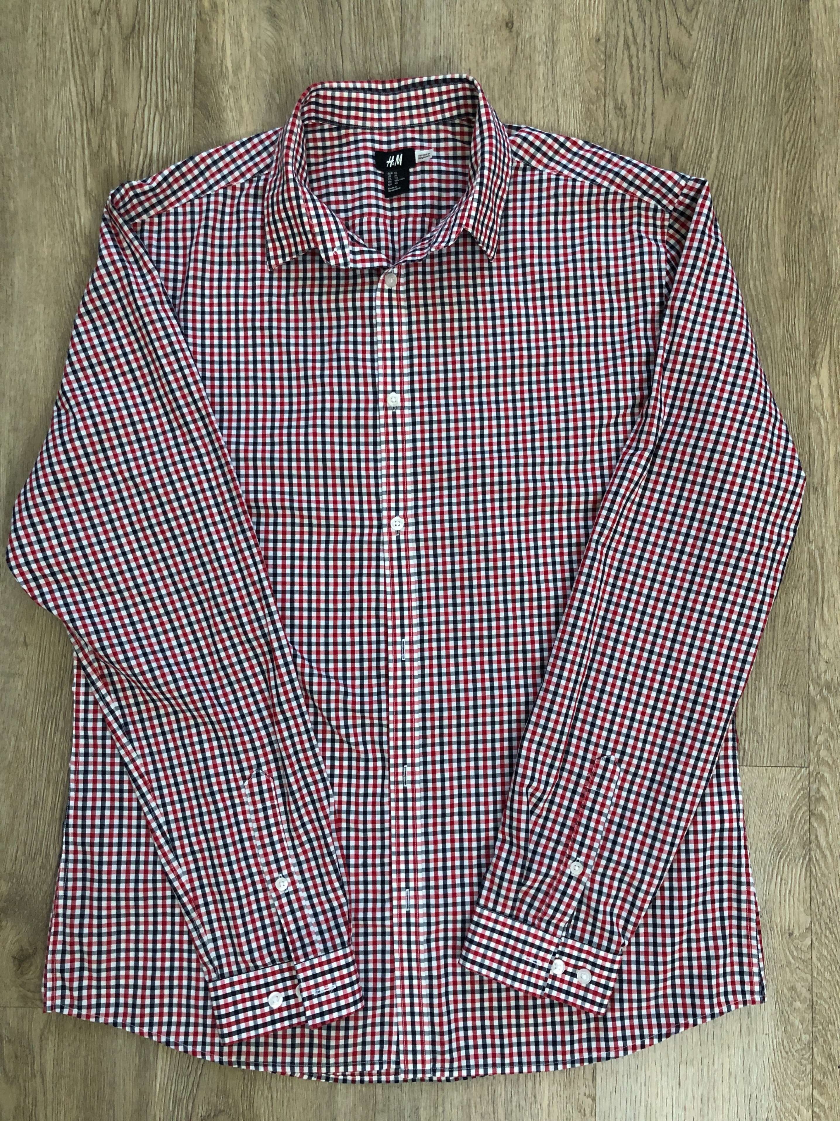 New ! H&M Red and Navy Checked Long-Sleeve Shirt