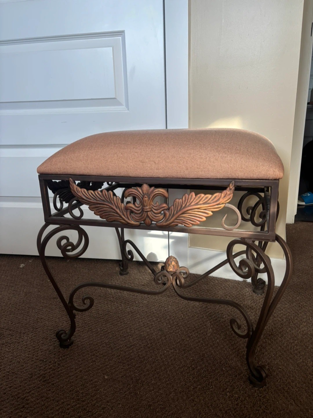 Wrought Iron Vanity Stool with Fabric Cushion - photo 3