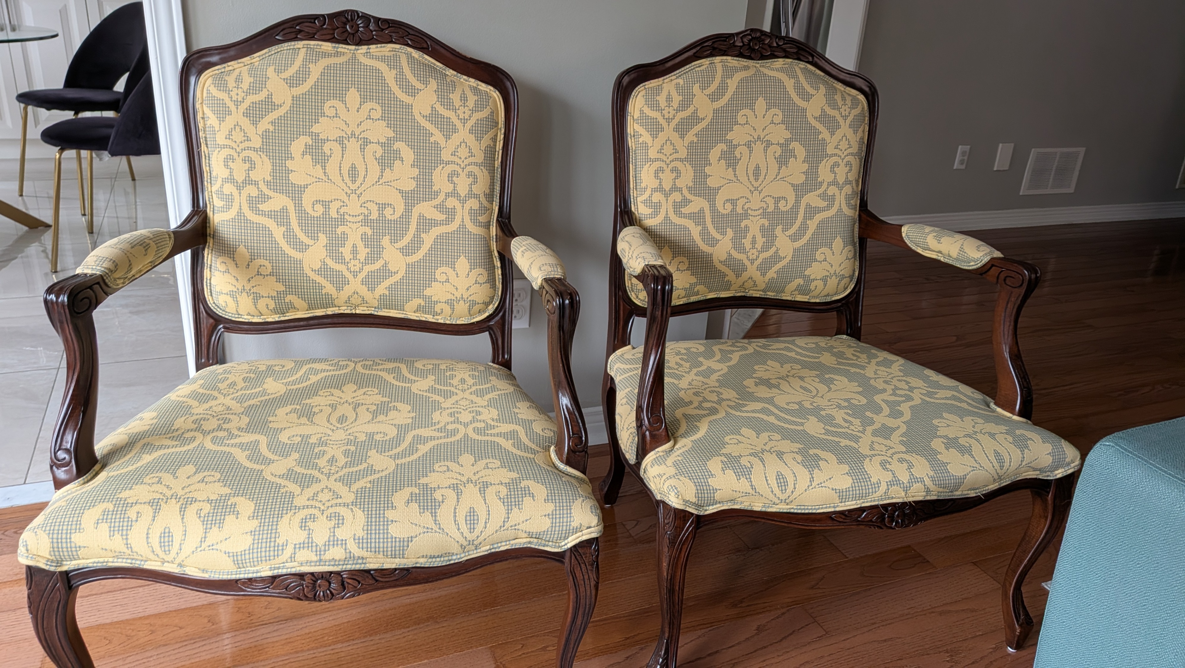 Pair of French Style Carved Wood Armchairs – $450 OBO