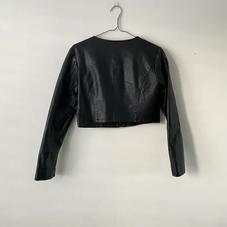 ONLY Cropped Faux Leather Jacket — Black, EU 36 (New) - photo 3