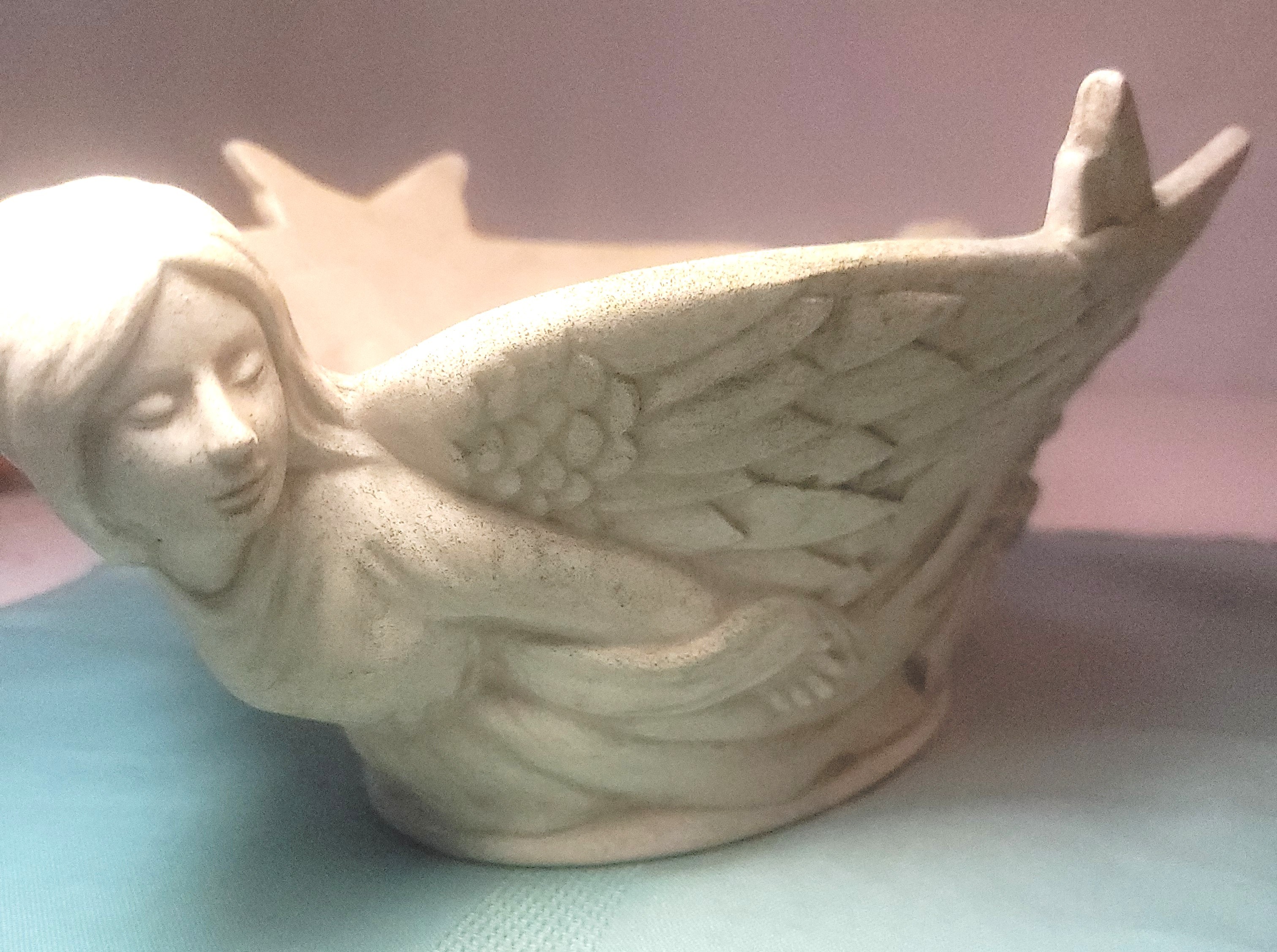 Angel Wings Centerpiece Bowl Planter Vase White Resin Ceramic - photo 4