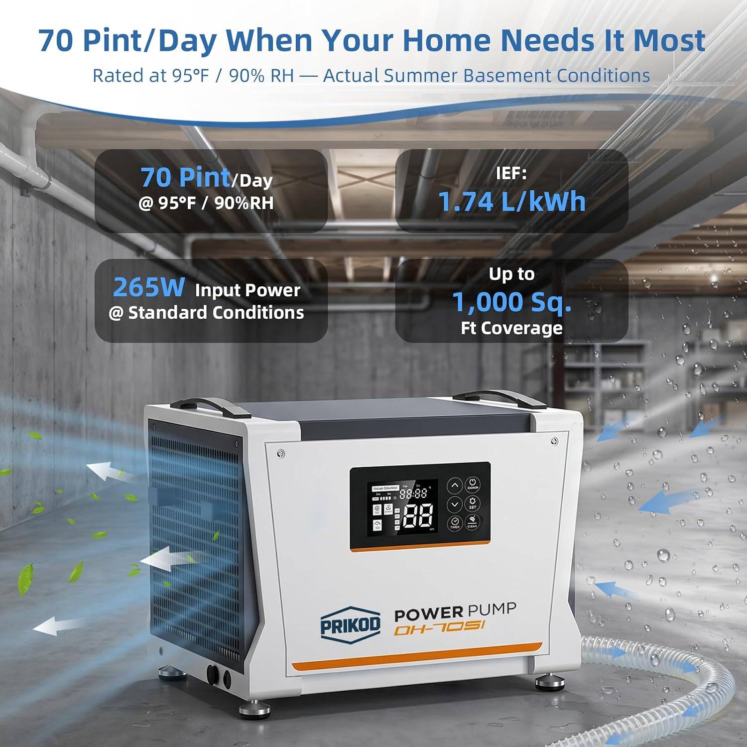 Prikod 70 Pint Commercial Dehumidifier w - photo 3