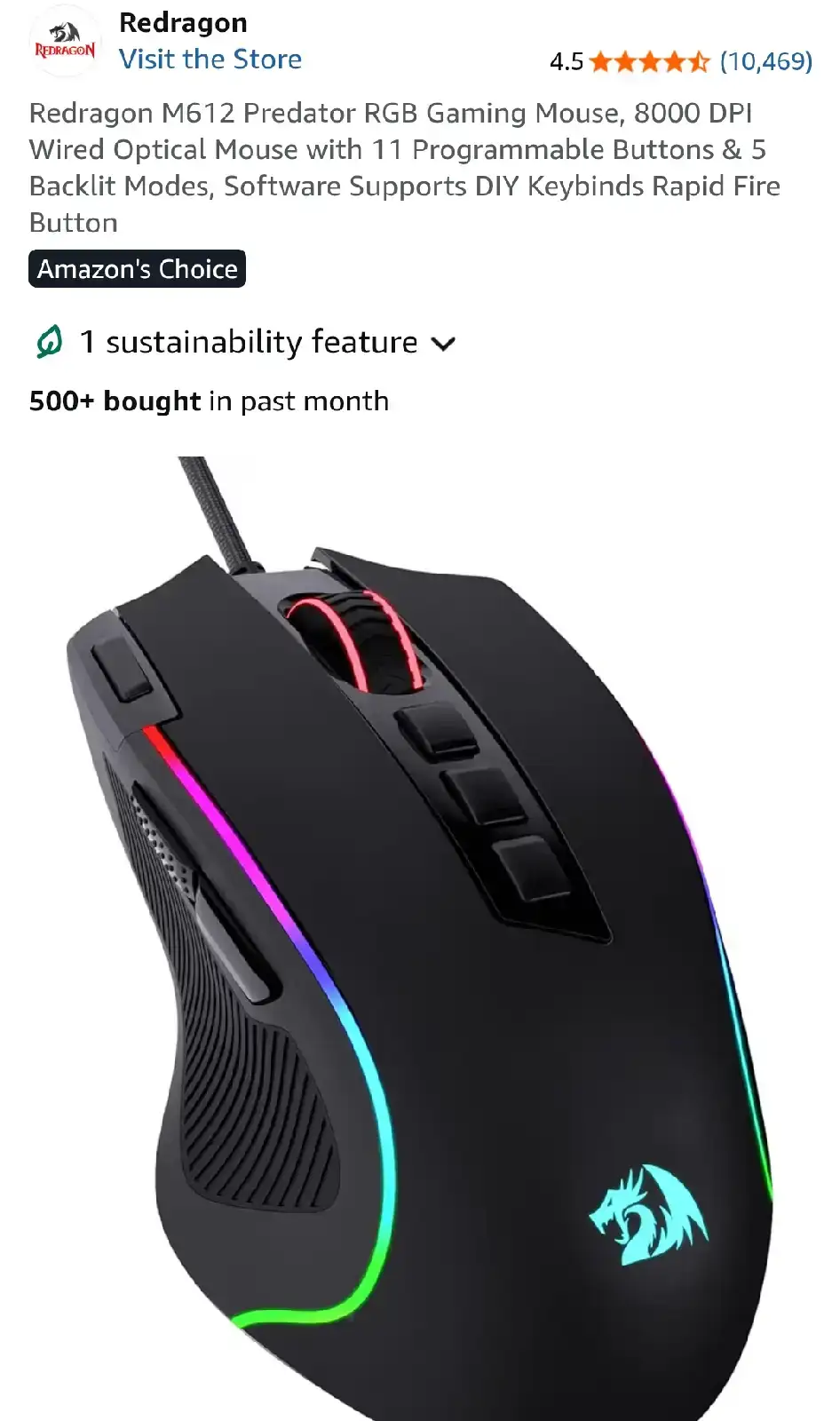 Redragon M612 Predator RGB Gaming Mouse
