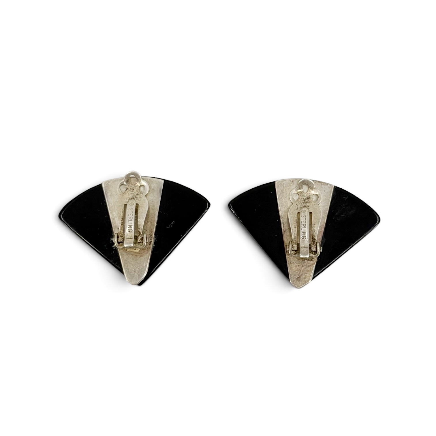Vintage Sterling silver & brass black lucite clip on earrings - photo 3