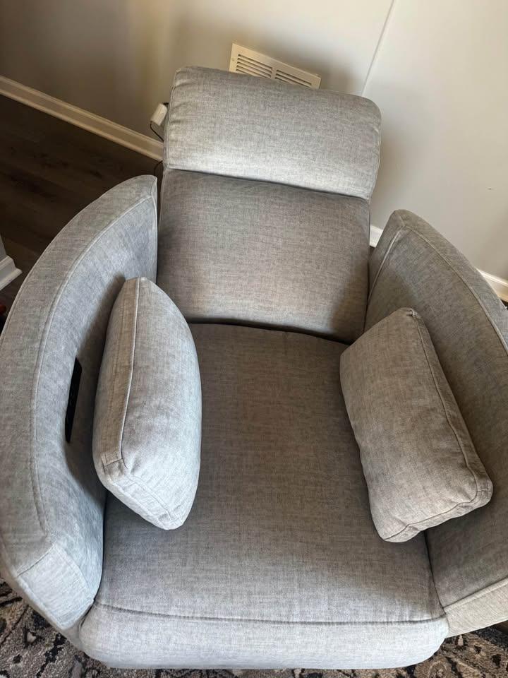 Cheers Gray Velvet Recliner Swivel Glider Chair w/ USB Port - photo 2