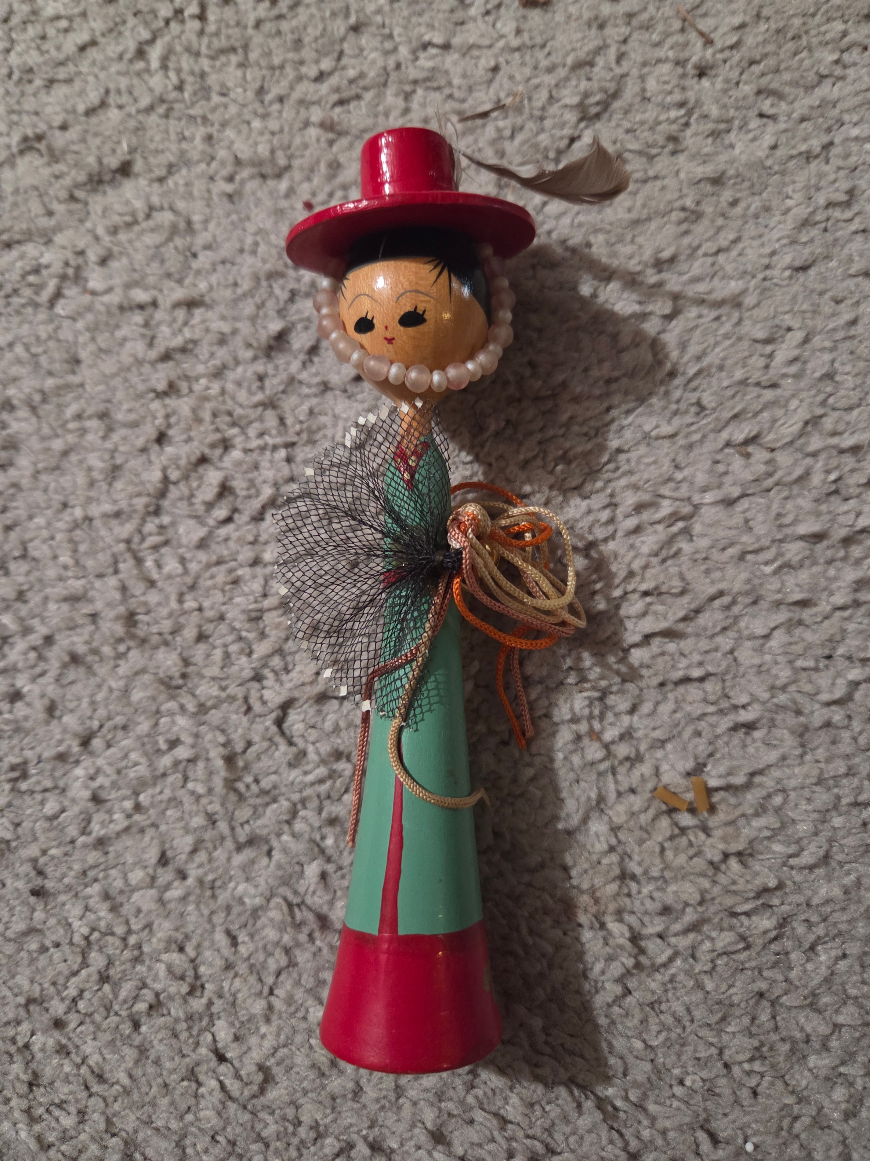 Vintage Handmade Victorian Clothespin Doll, 5.75" H