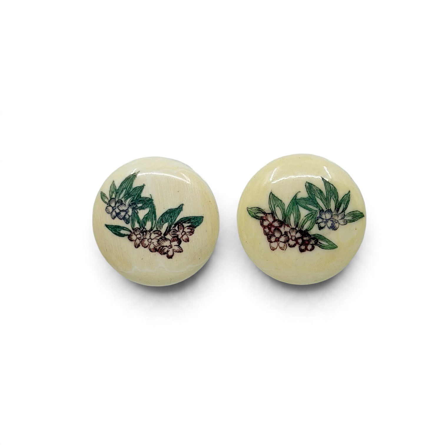 Vintage Japanese hand painted bone earrings - GM1103 - photo 2