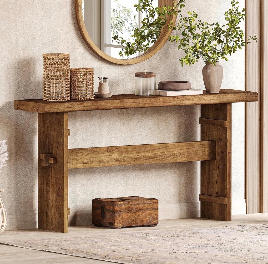 63" Rustic Wood Console Table – Farmhouse Entryway Table, New - photo 4