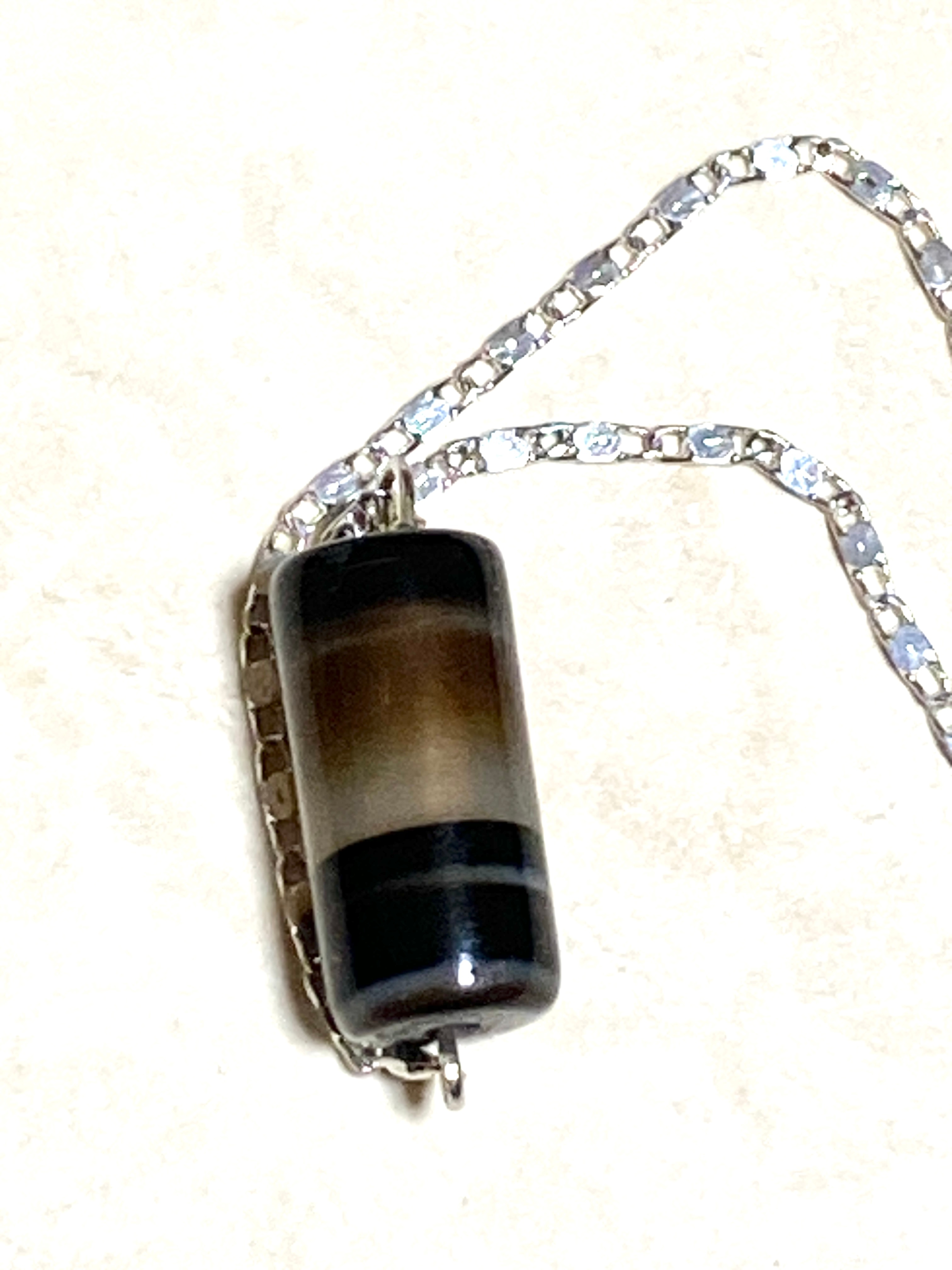 Eye Agate Short Necklace, Gemstone Bar Pendant Stainless Chain - photo 4