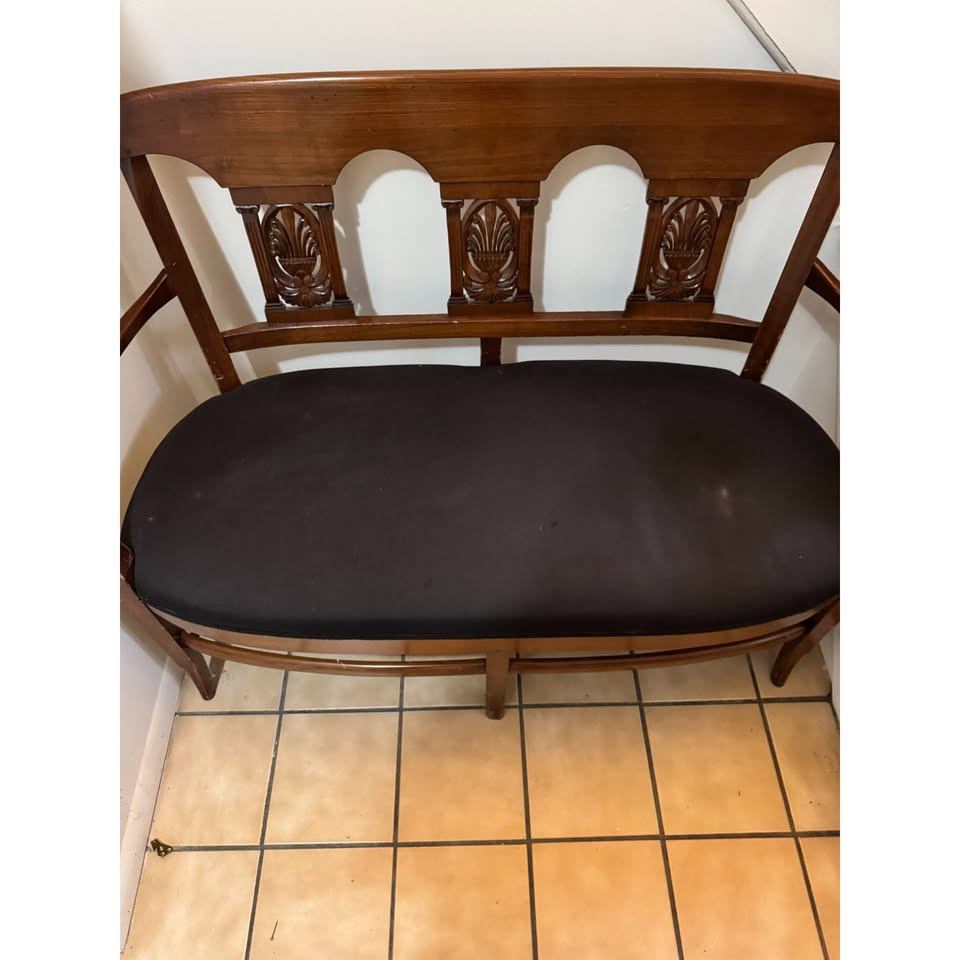 Vintage Queen Anne Mahogany Upholstered Settee Bench - photo 3