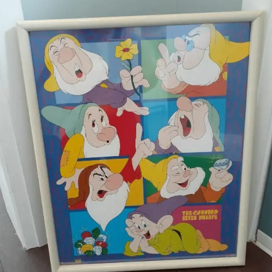 Vintage Disney Seven Dwarfs colourful Poster OSP Framed
