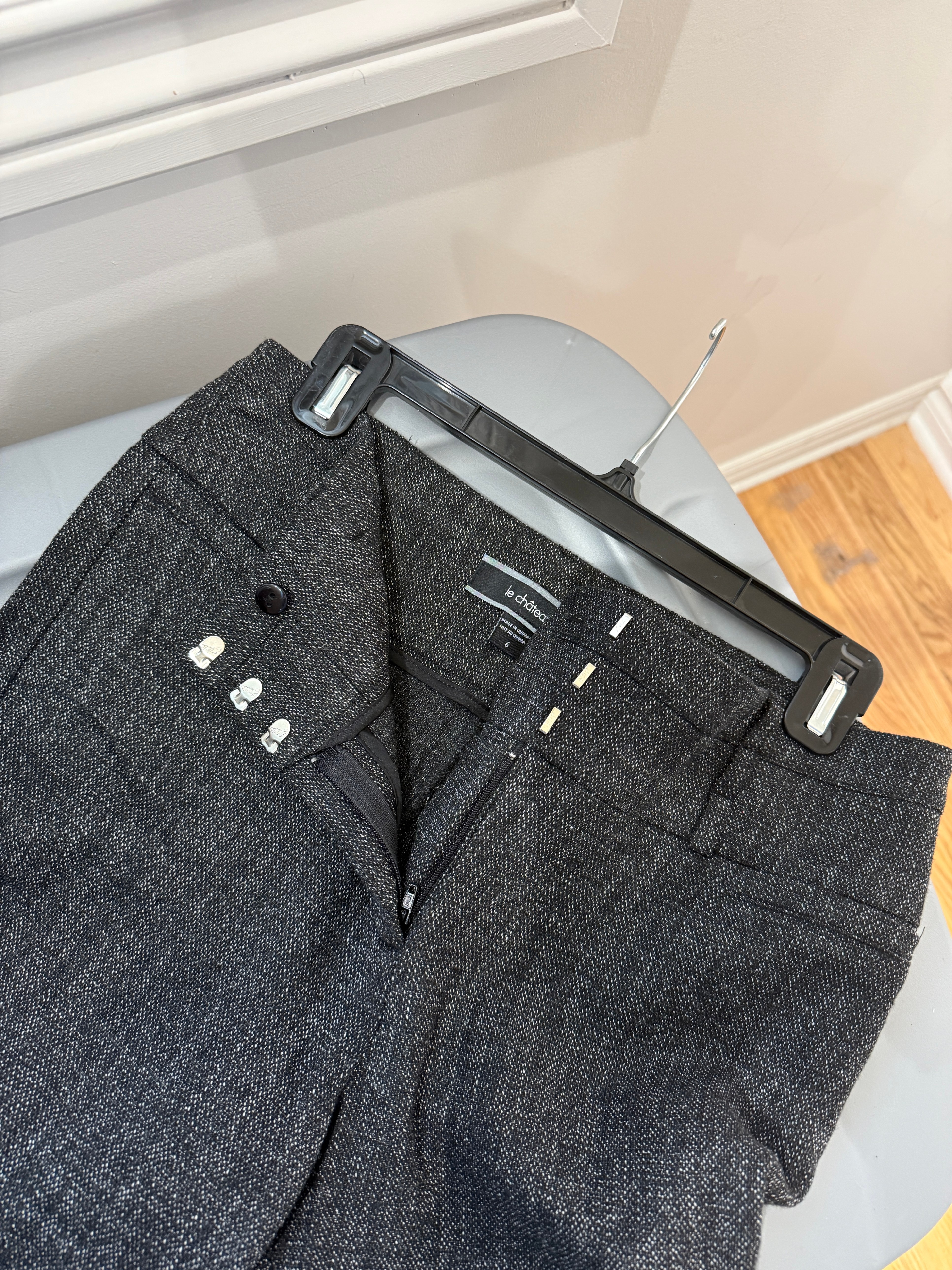 Le Chateau Black Salt & Pepper Tweed Trousers Size 6 Wide Leg - photo 5