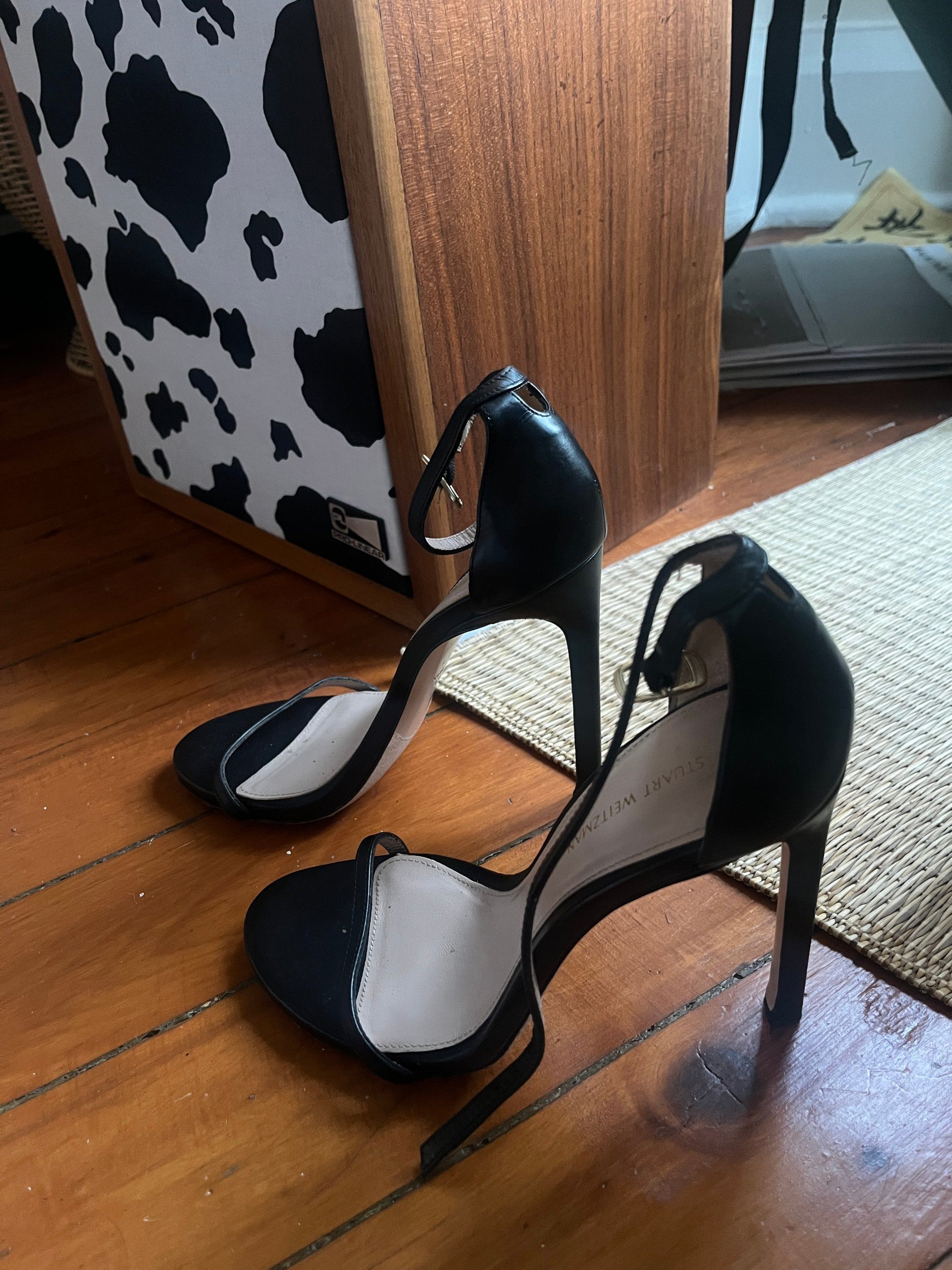 Stuart Weitzman Nudist black leather ankle-strap heels