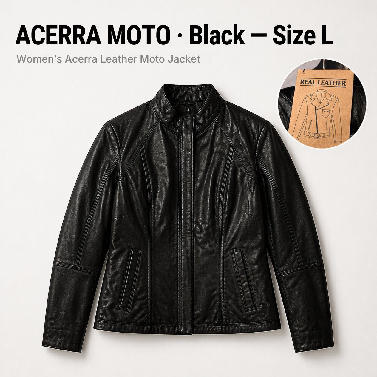 JKT-062 — Women's Acerra leather moto jacket — brand new, size L