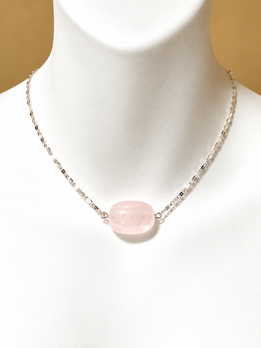 Natural Rose Quartz Short Necklace, Stainless Chain - photo 2