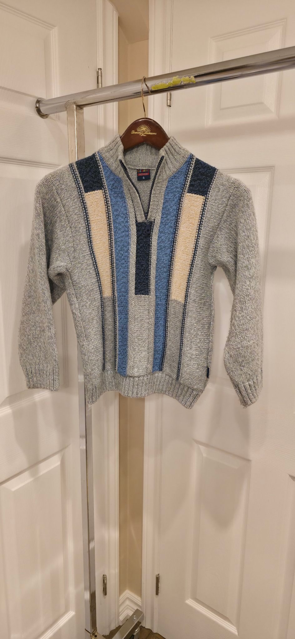 Kids Ozbari's Kid's Club grey striped quarter-zip sweater size 6