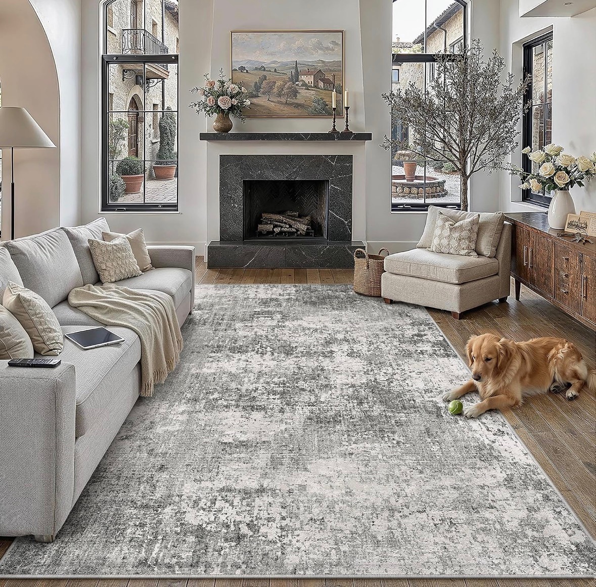 8x10 Rug Washable Abstract Grey Low Pile - photo 2