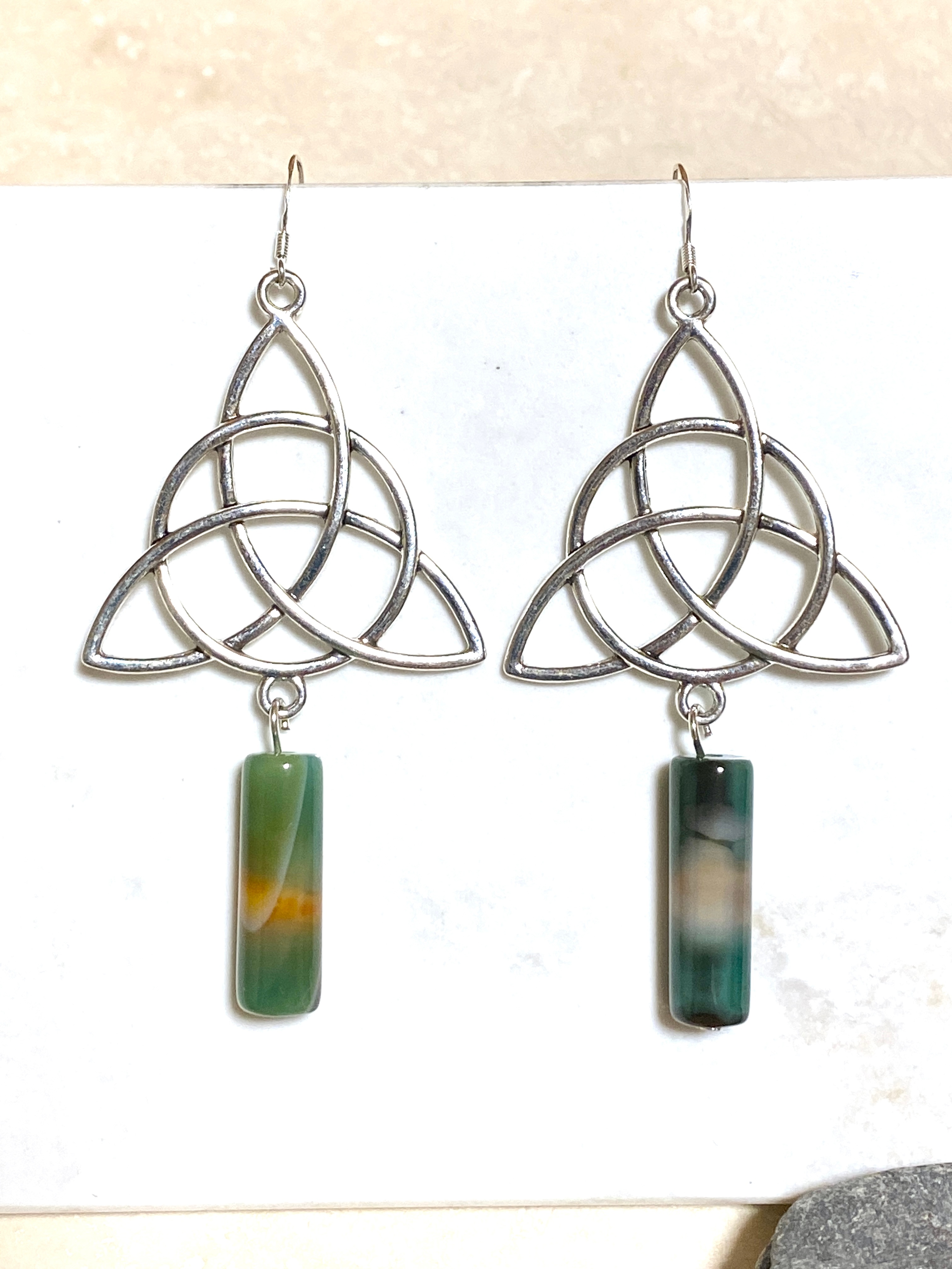 Multi-colored Dyed Agate Celtic Trinity Earrings, 925 Hooks - photo 2