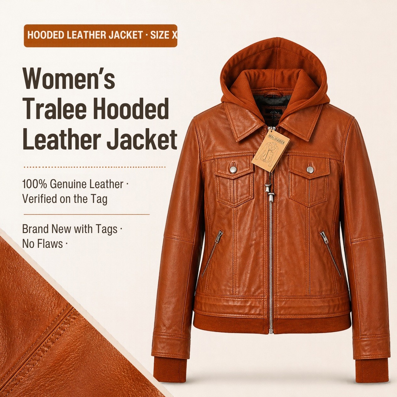 JKT-048 — Women's Tralee hooded leather jacket — brand new XL - photo 5