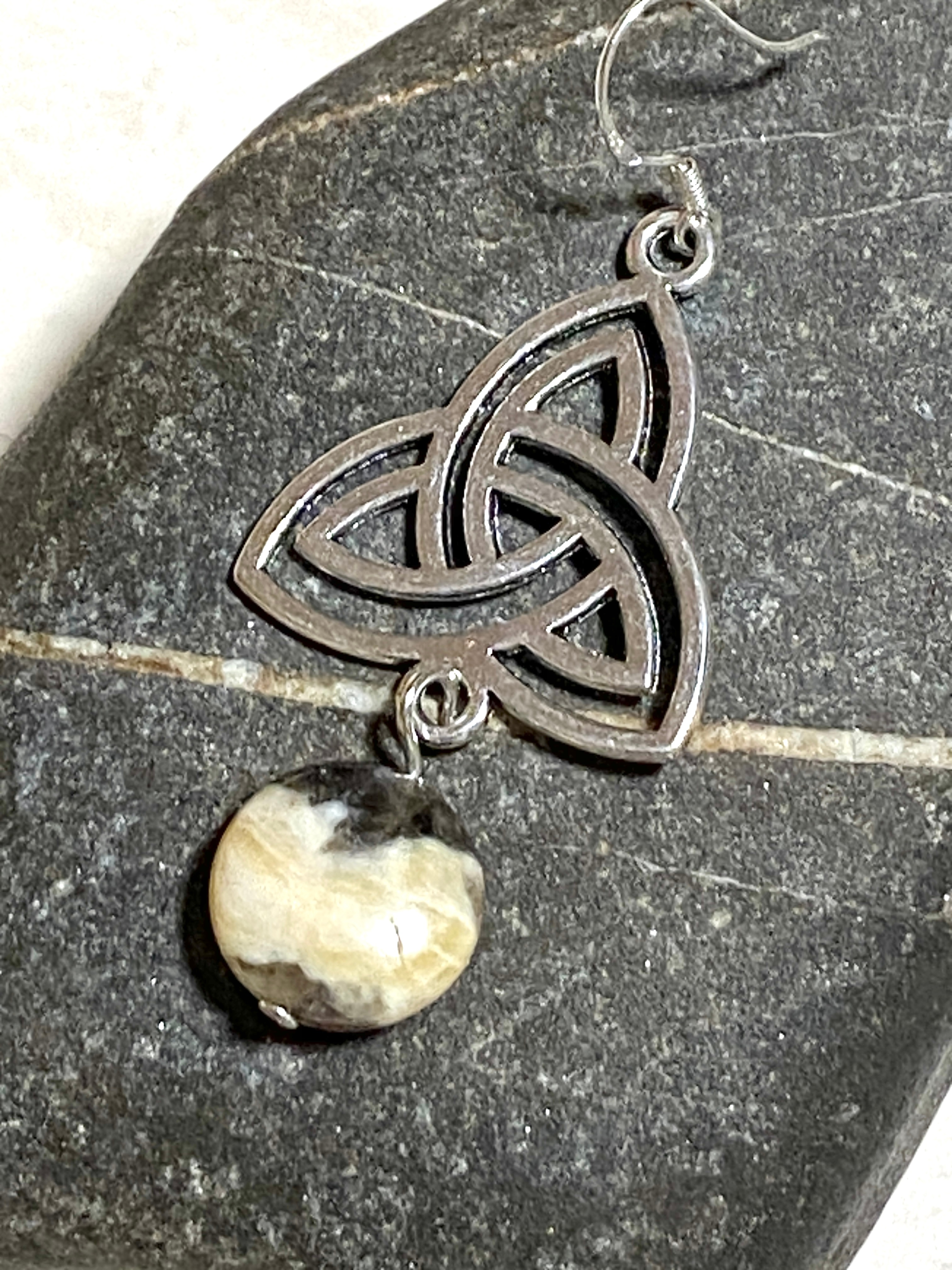 Septarian Stone Triqueta Earrings, Sterling Silver Hook - photo 5
