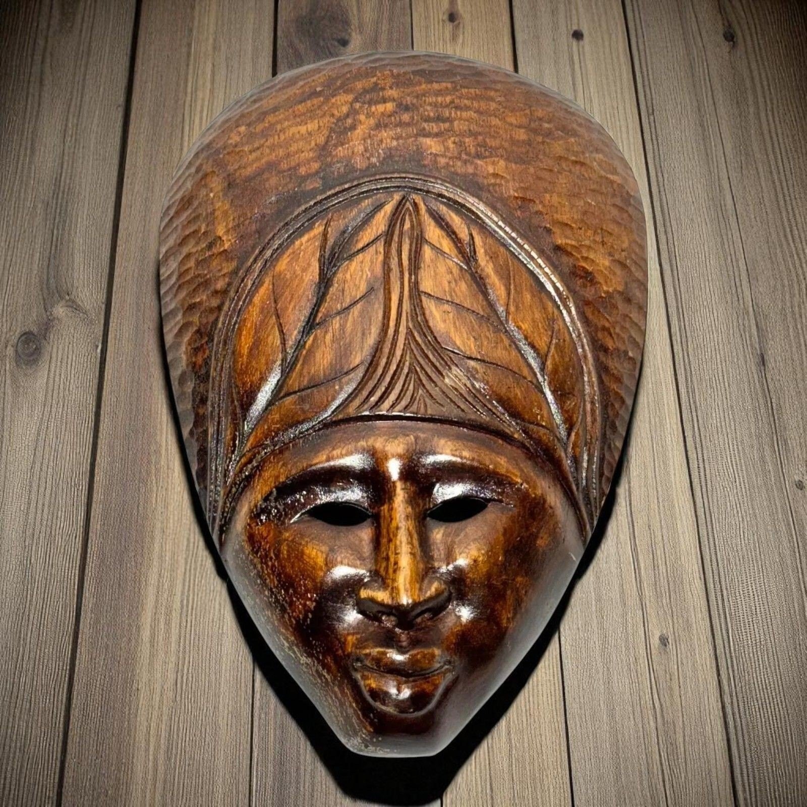 Vintage Hand-Carved Wooden Aruba Tribal Mask Wall Decor 14"
