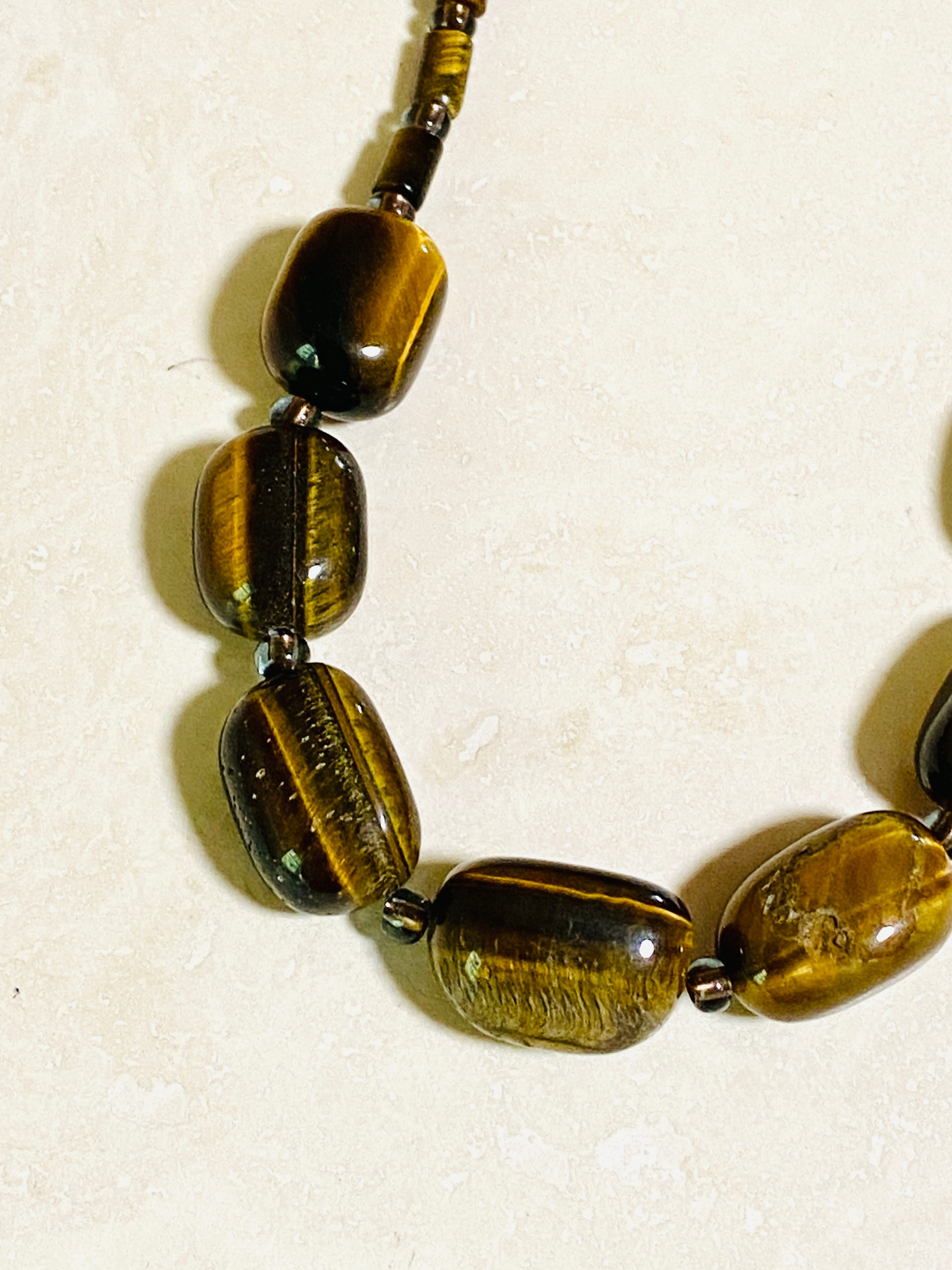 Tiger's Eye Short Necklace, Tumbled Gemstone Beaded Necklace - photo 5