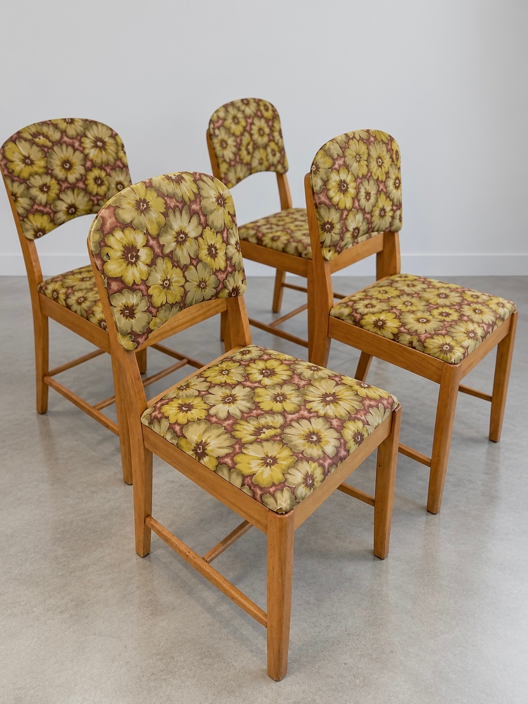 Mid Century Modern Dining Chairs - Set of 4, Floral Vinyl