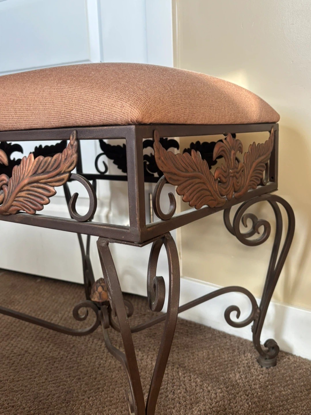 Wrought Iron Vanity Stool with Fabric Cushion - photo 2