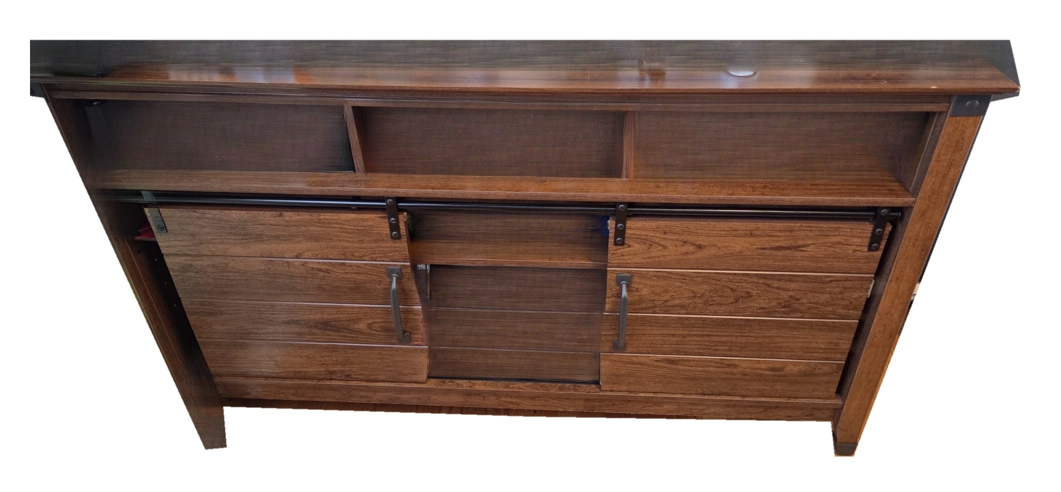 Rustic Wood TV Stand with Sliding Barn Doors