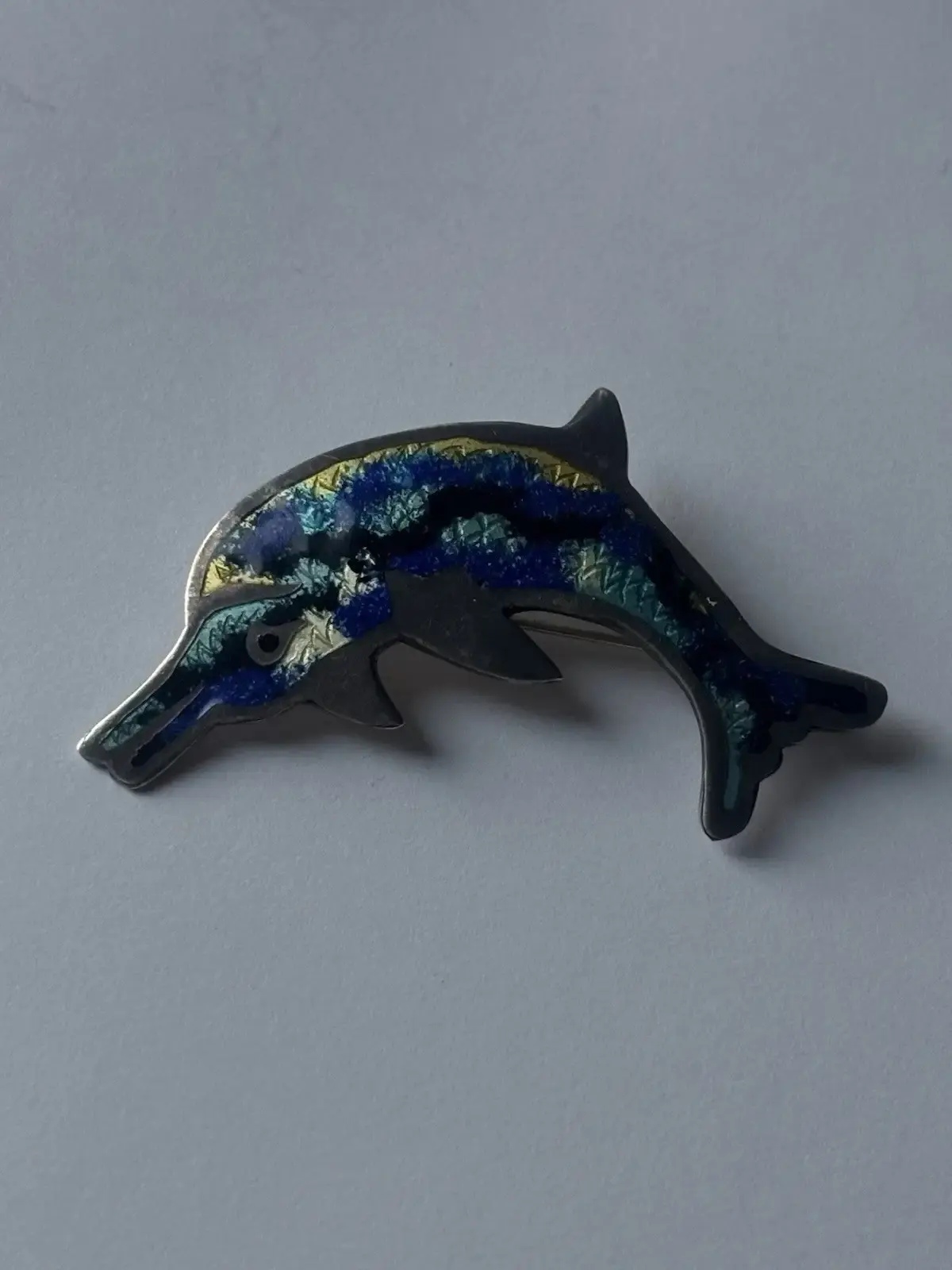 Dolphin Brooch — Silver-Tone, Enamel Mexico-Style - photo 3