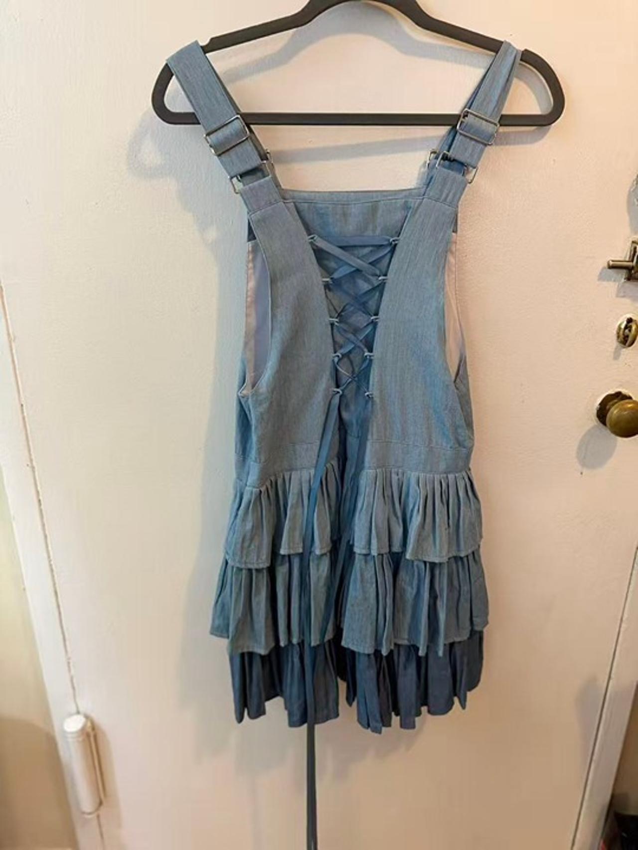 Blue Denim Tiered Ruffle Lolita Jumper Dress - Size S - photo 2