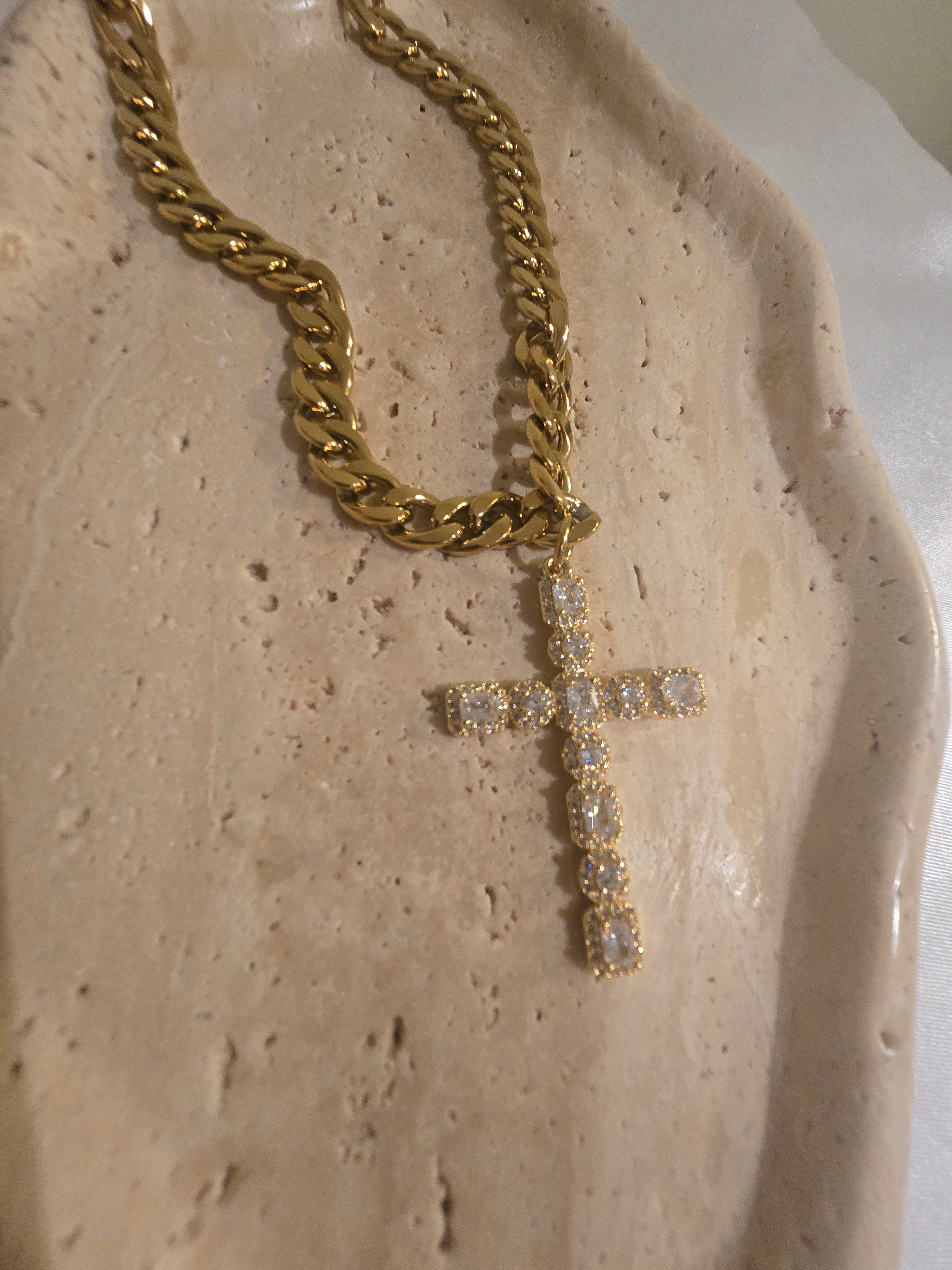 Large Cross on a Cuban Chain, Waterproof Stainless Steel