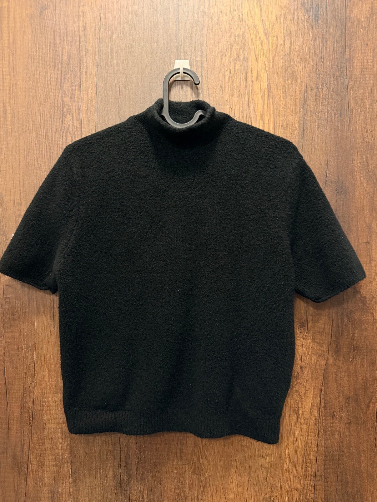 Zara Black Mock-Neck Short-Sleeve Knit Top, Size L