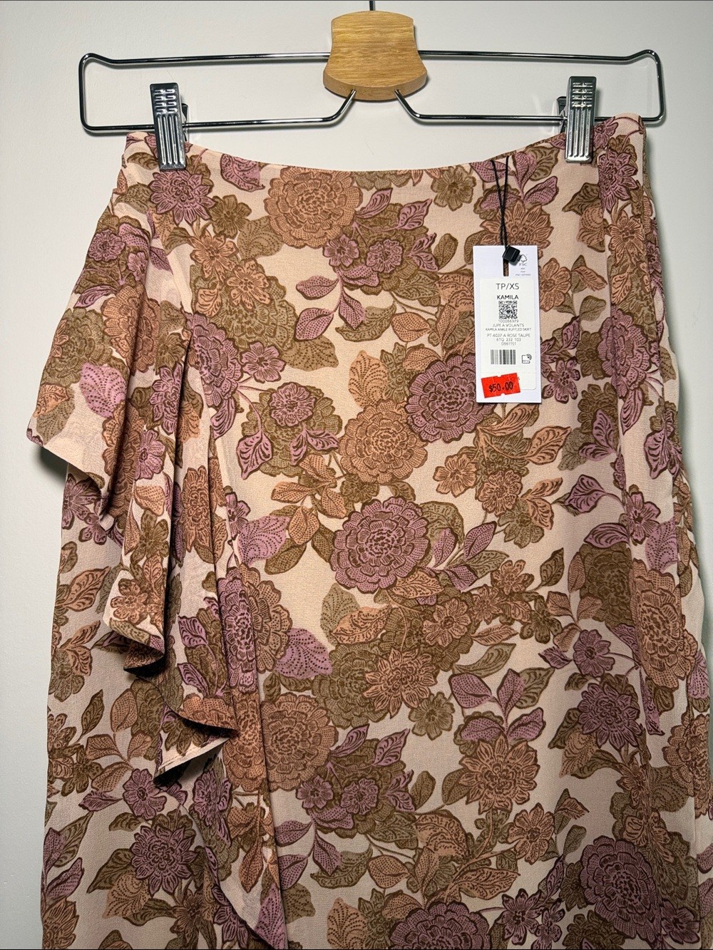 NWT Dynamite Slit Floral Ruffle Maxi Skirt - Pink & Brown - photo 3