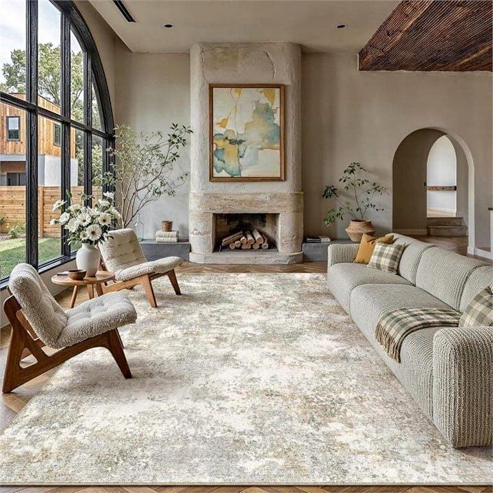 New - 8x10 Washable Area Rug / Carpet - Beige Grey Abstract