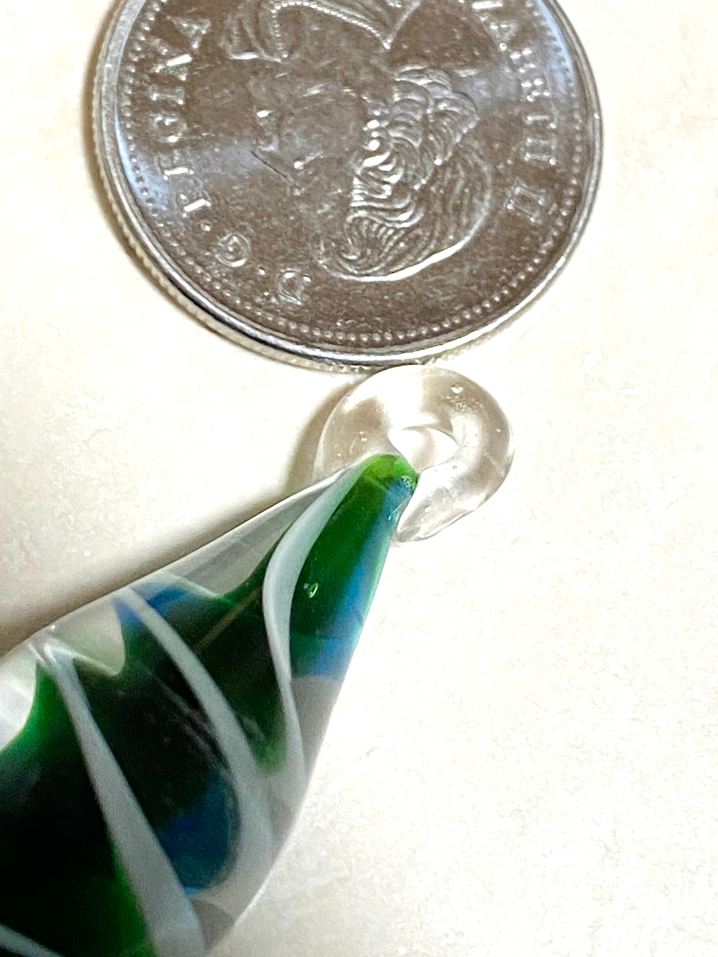 Swirled Dark Green Blue Glass Teardrop Pendant - photo 3