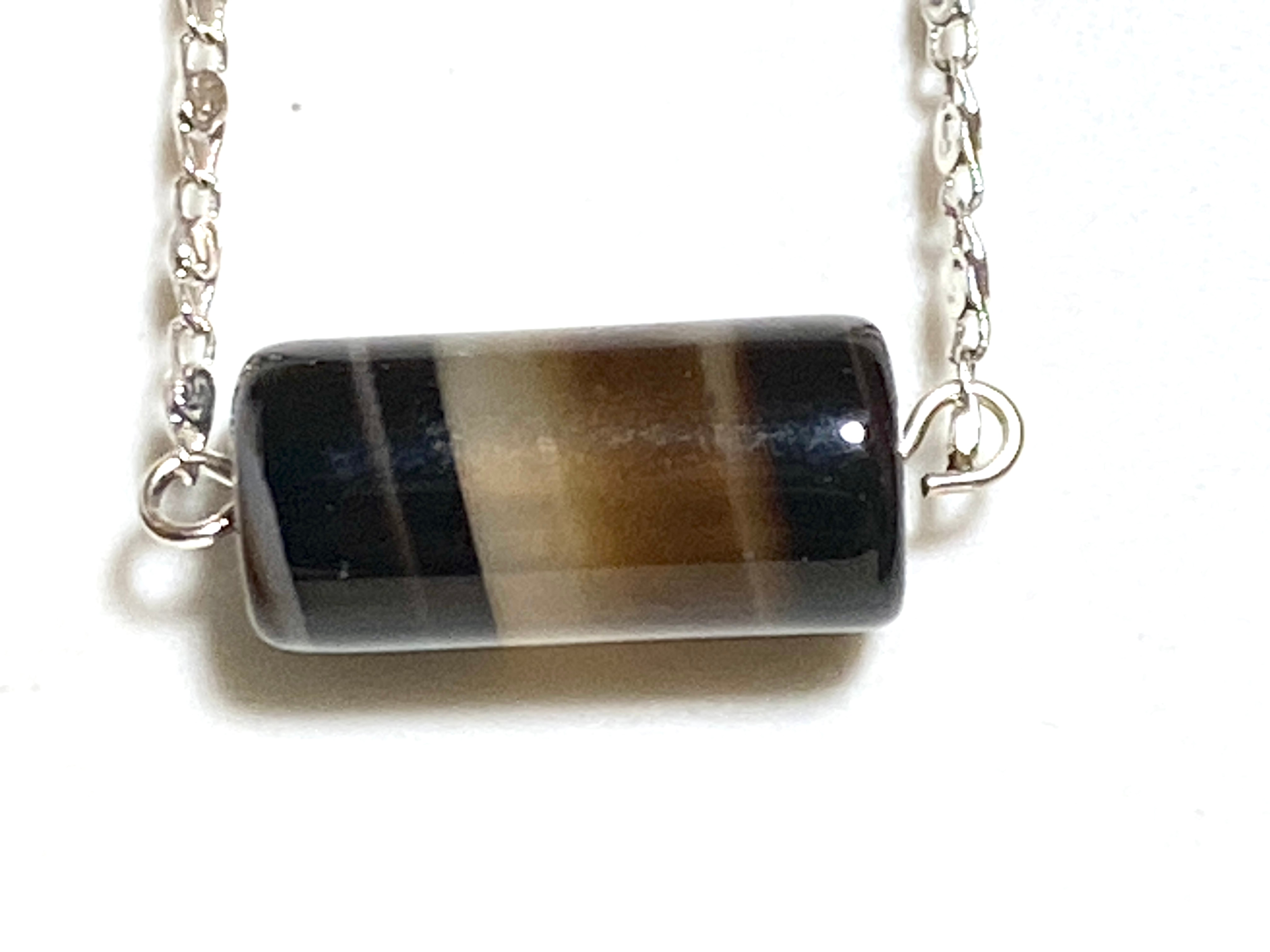Eye Agate Short Necklace, Gemstone Bar Pendant Stainless Chain - photo 3