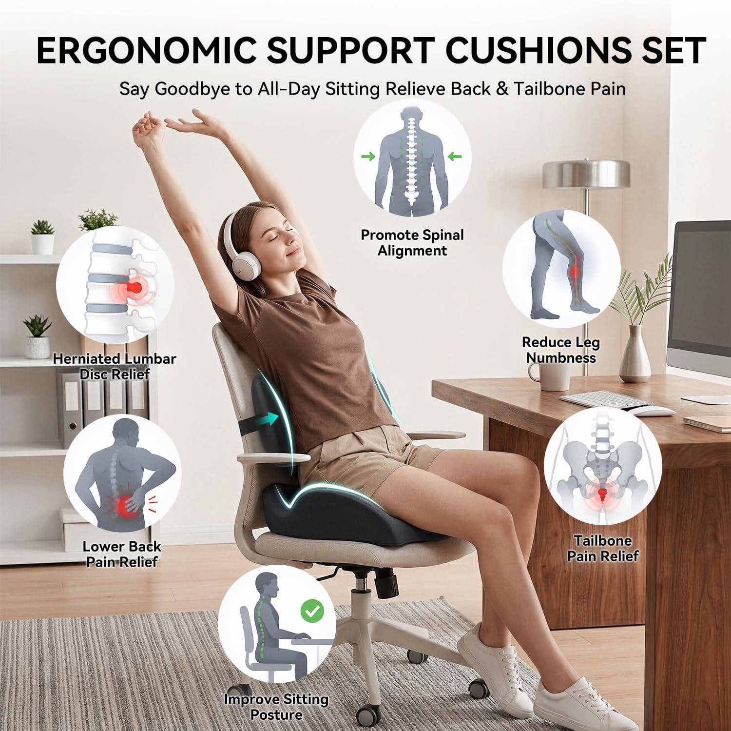 X Large Office Chair Cushion with Lumbar Support Pillow - photo 3