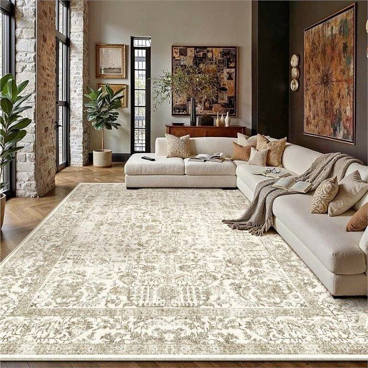 New - 8x10 Washable Area Rug / Carpet - Light Brown Vintage