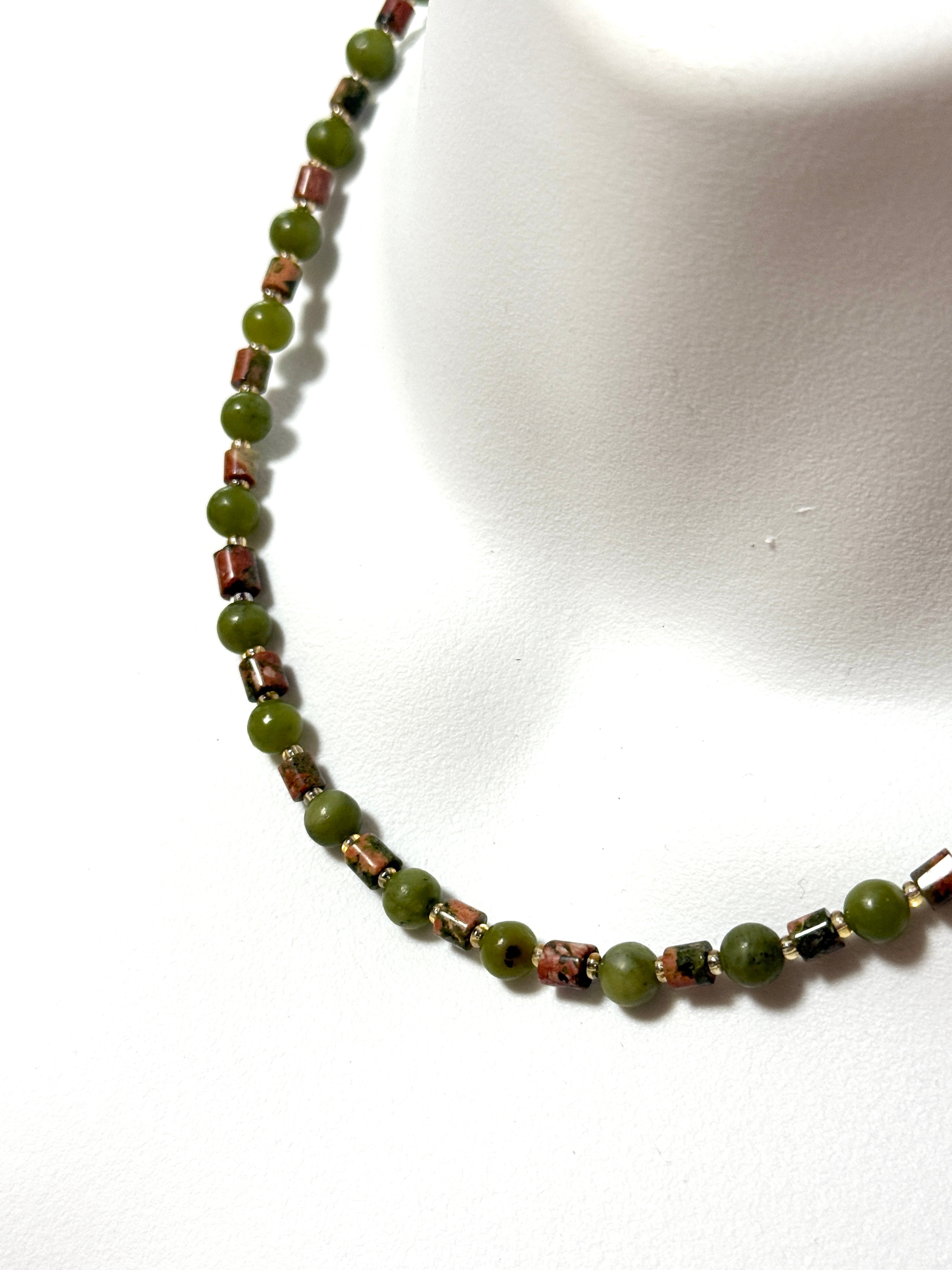 Green Serpentine & Unakite Short Necklaces