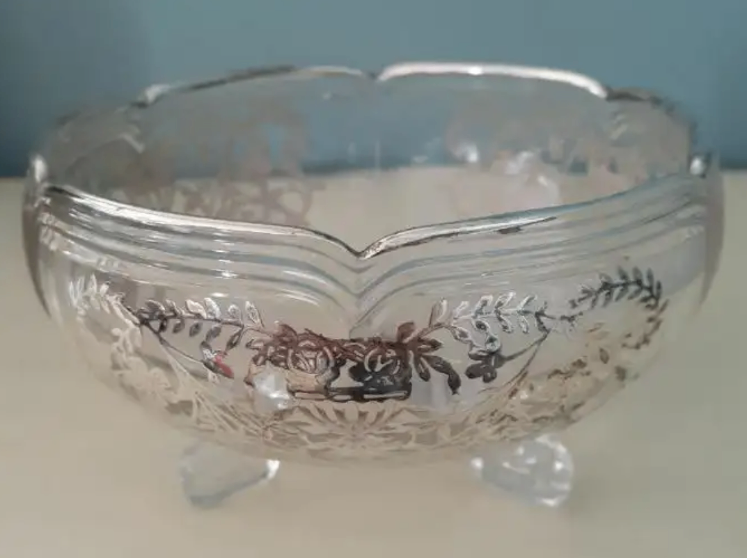 Vintage glass & applied silver plate footed bowl planter - photo 3