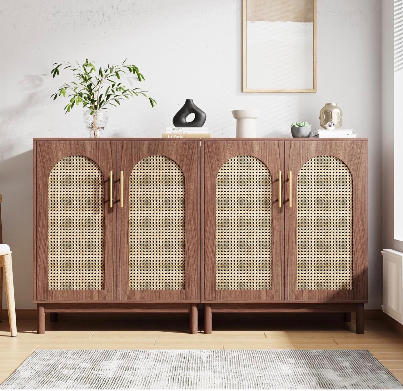 Rattan Sideboard Buffet Cabinet – Cane Doors, New