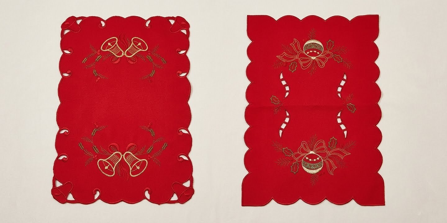 Christmas Table Cloth Scalloped Embroidery - Set of 2Pcs. - photo 2