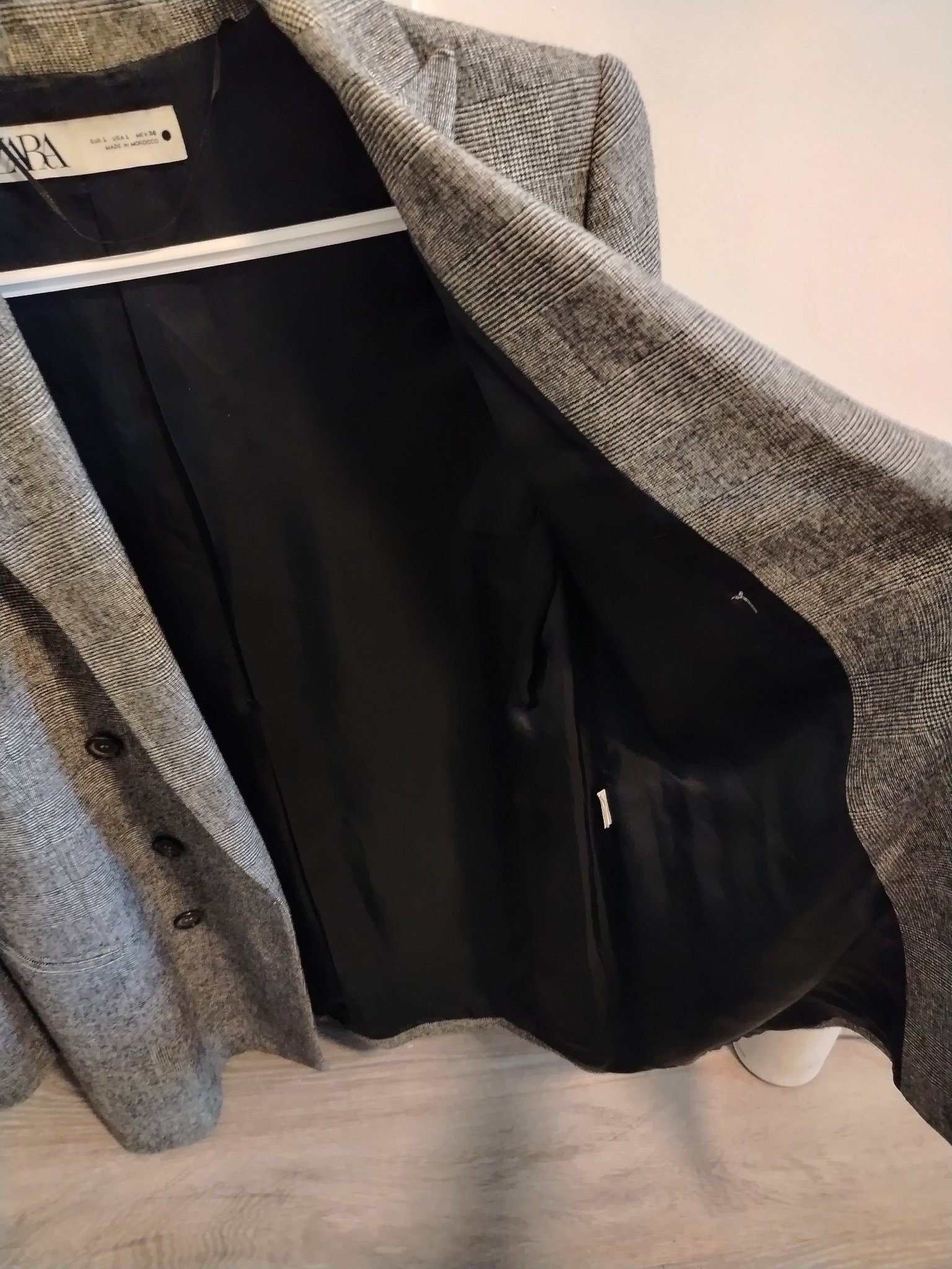 Zara Blazer – Grey Plaid, Double-Breasted, Size L - photo 4