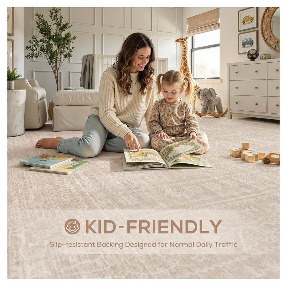 8x10 Washable Area Rug – Beige, Pet & Kid Friendly, Non-Slip - photo 5